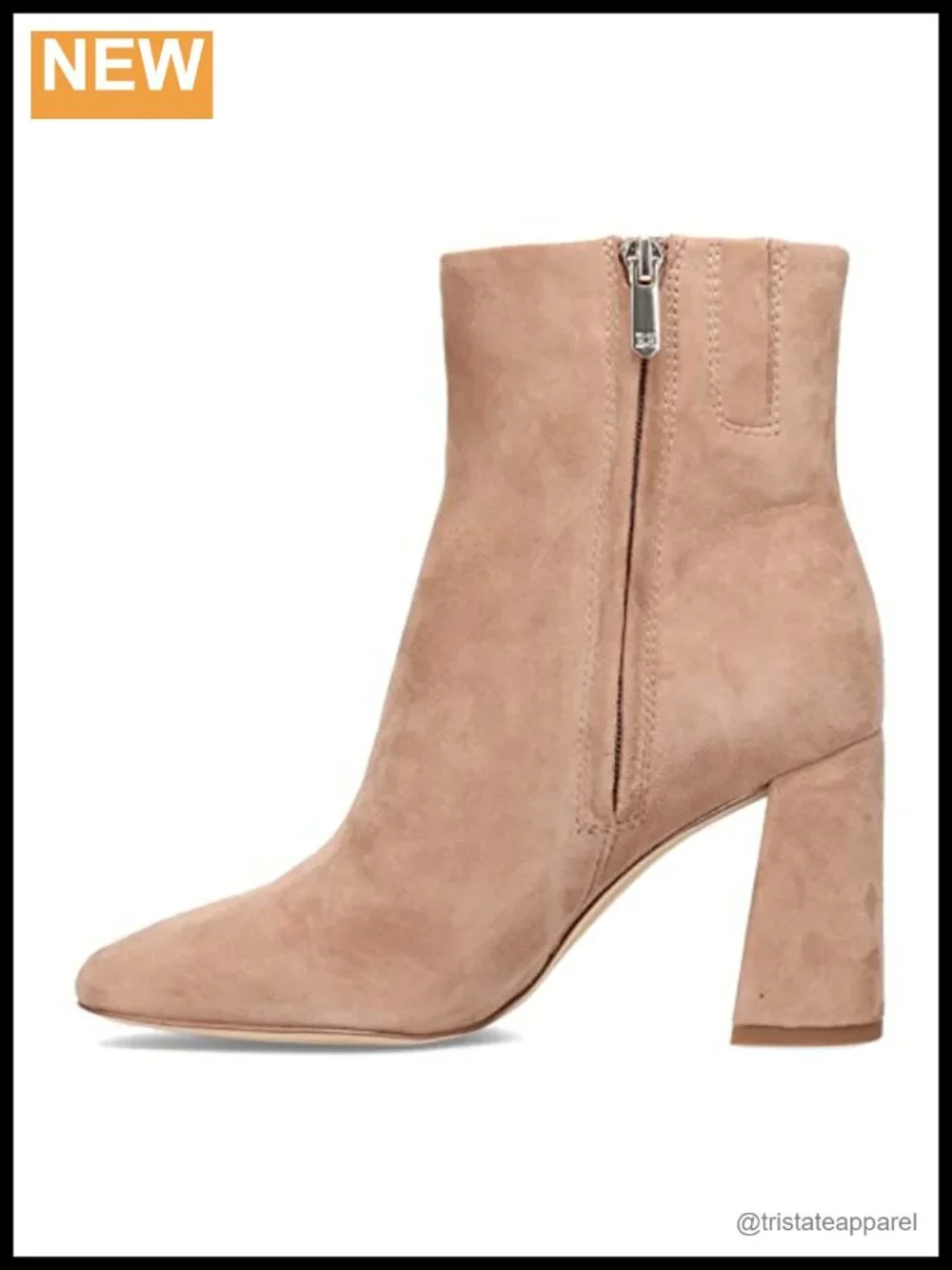 Women's Suede Ankle Booties with Flared Heel and Zipper Closure